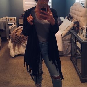 Dark grey fringe cardigan